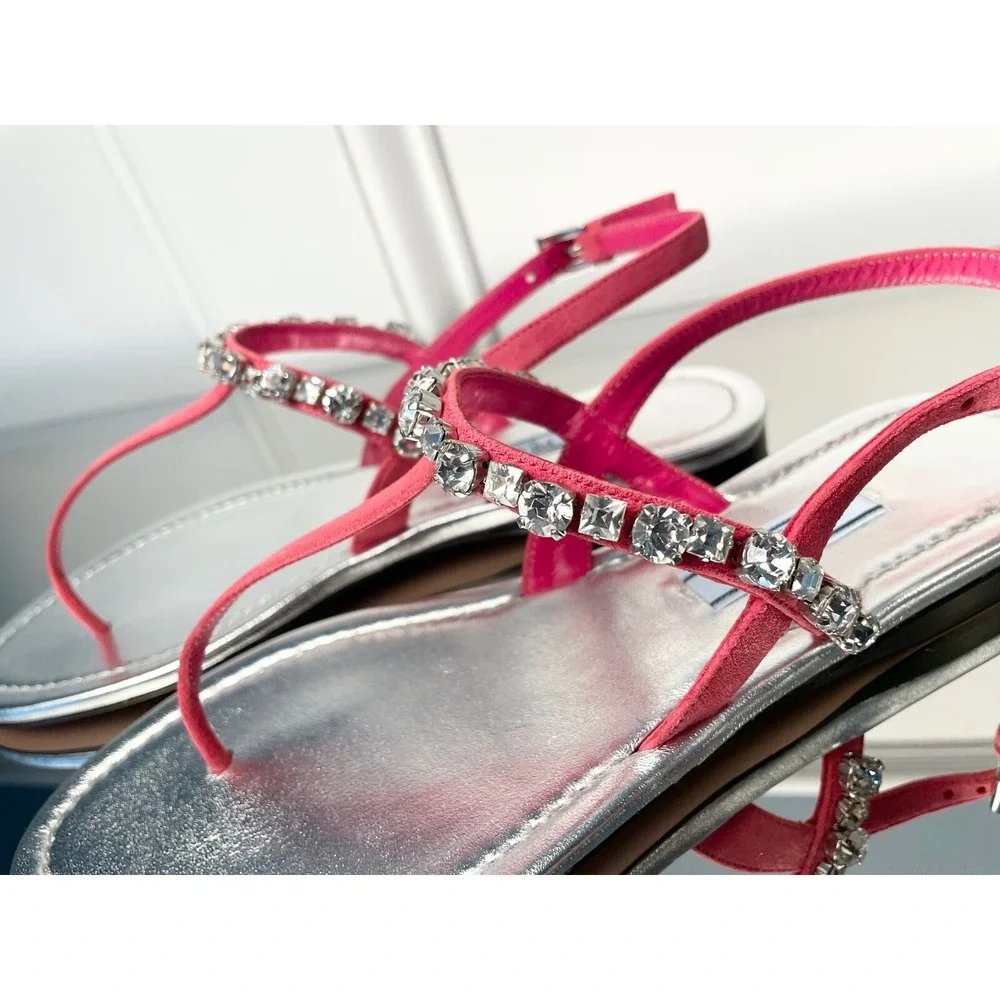 PRADA 1Y793I Silver and Pink Flip Flop Sandal with crystals, size 37.5 (US 7.5)